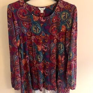 Caffe Marrakesh Women's L Green Pink Purple Floral Colorful Button Up Boho Top